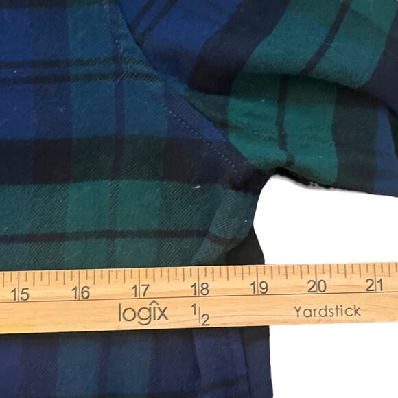 Lands End Plaid Flannel Button Down Shirt Womens 10 Blue Green Tartan Boyfriend - Picture 6 of 8